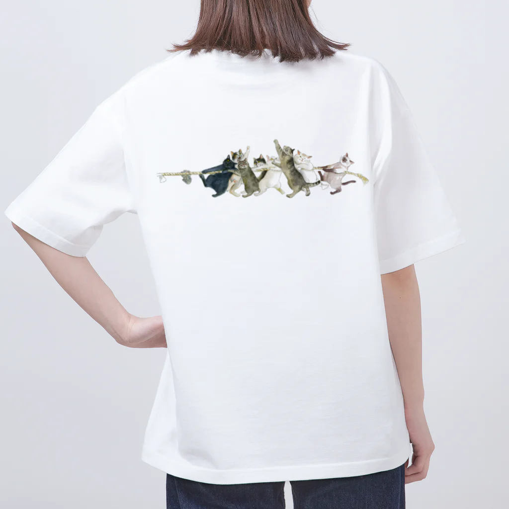  藤ねこりえ/ 𝙁𝙐𝙅𝙄𝙣𝙚𝙘𝙤𝙧𝙞𝙚の犬猫綱引き　チーム犬 Oversized T-Shirt