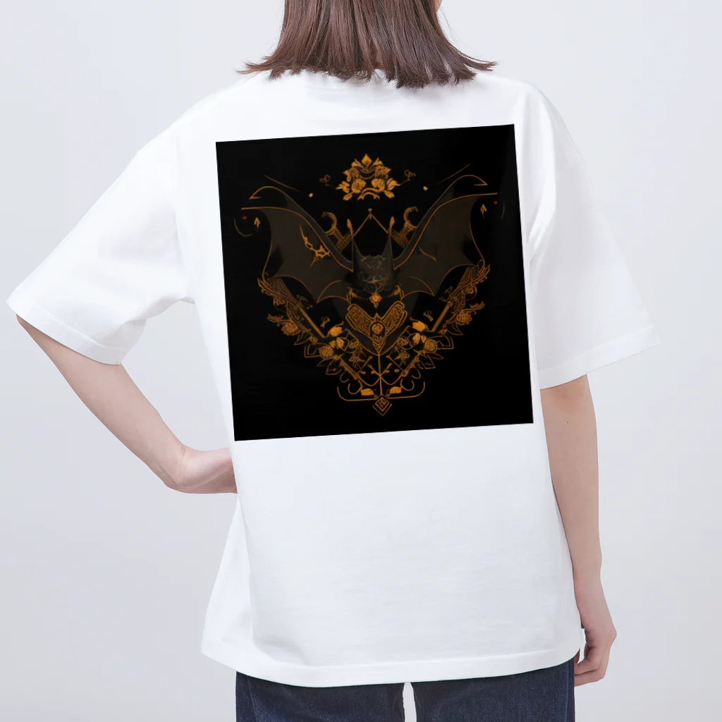 ワイのデザインの【刺繍風】コウモリ オーバーサイズTシャツ
