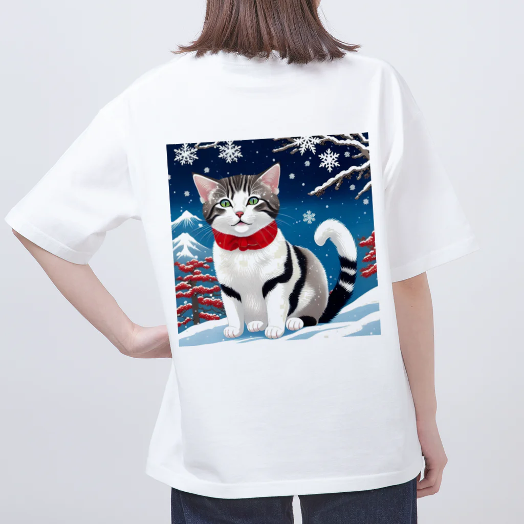 トカゲの猫浮き絵（冬） オーバーサイズTシャツ