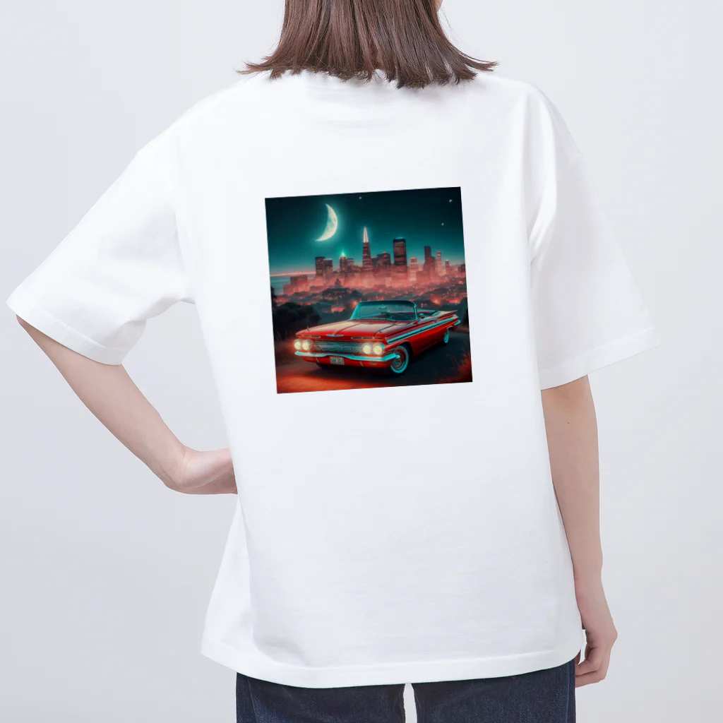 レモングラスの赤色のアメリカ車　ノスタルジック オーバーサイズTシャツ