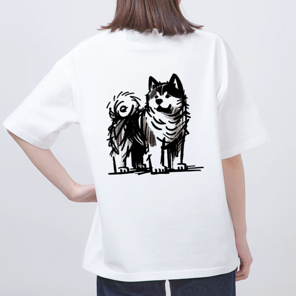 AREの秋田犬くん【大人気の粗絵シリーズ】 オーバーサイズTシャツ