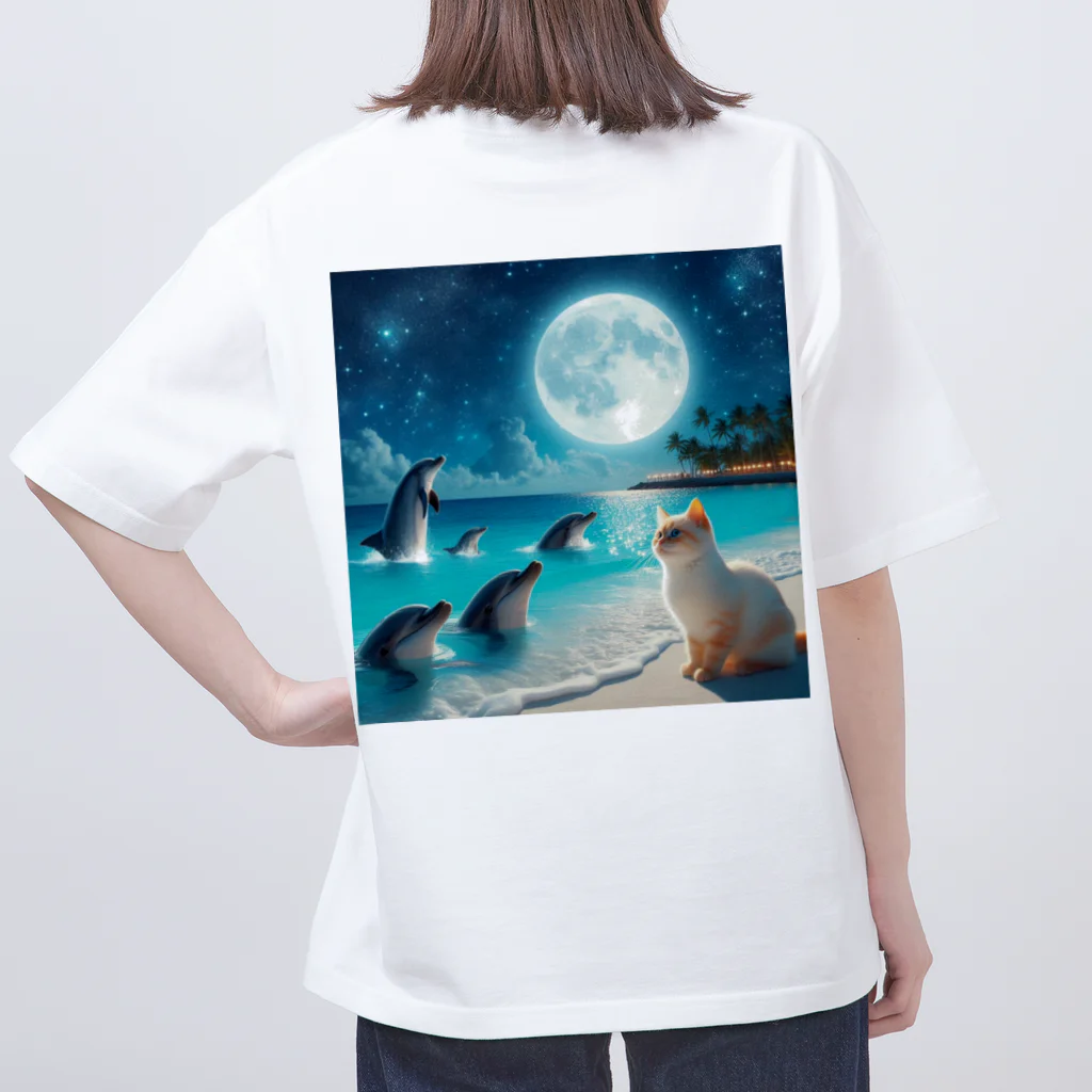 猫と紡ぐ物語のイルカと猫が海を共に泳ぐ異種間の絆が存在 オーバーサイズTシャツ