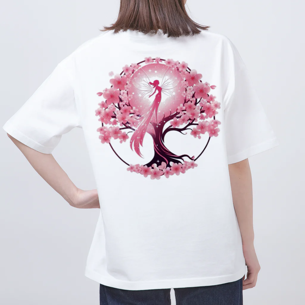 風光と妖精の桜と光の妖精 オーバーサイズTシャツ