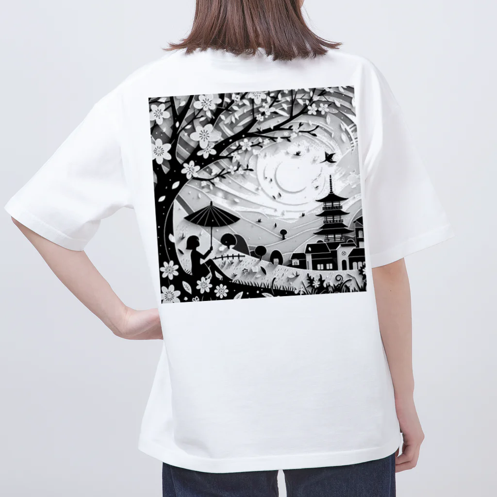 SAR0620の春の訪れを祝う切り絵アート オーバーサイズTシャツ