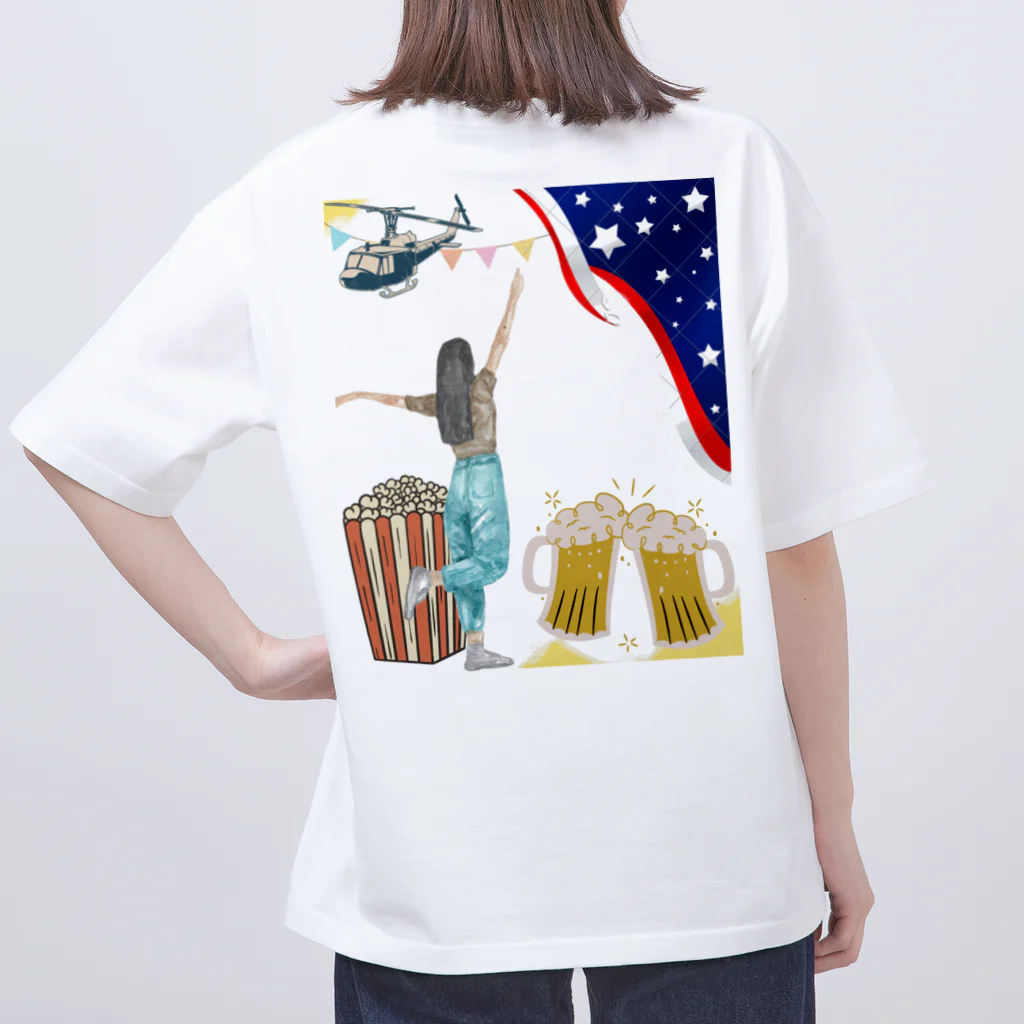 のんきな木のビール大好きアメリカン女の子 オーバーサイズTシャツ