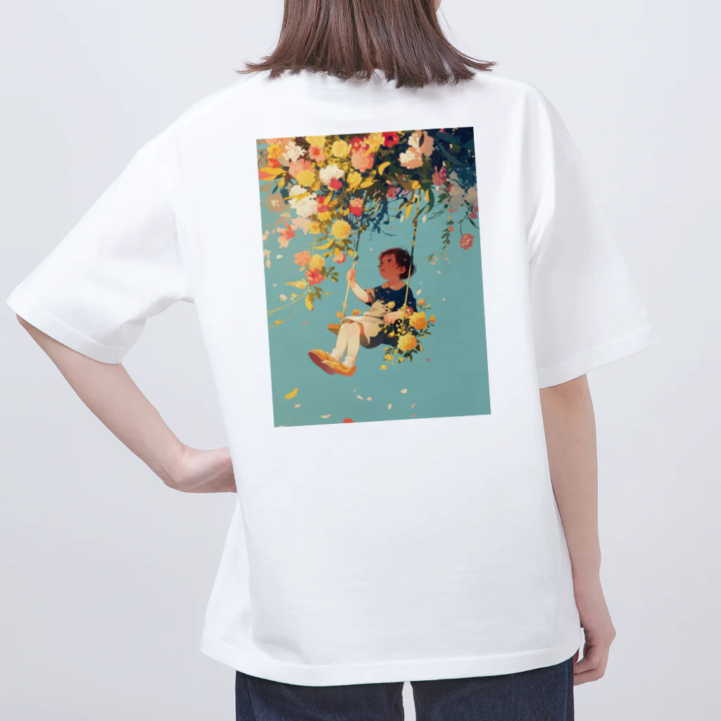 AQUAMETAVERSEの花ブランコに揺られ喜ぶ女の子　ラフルール　1859 Oversized T-Shirt