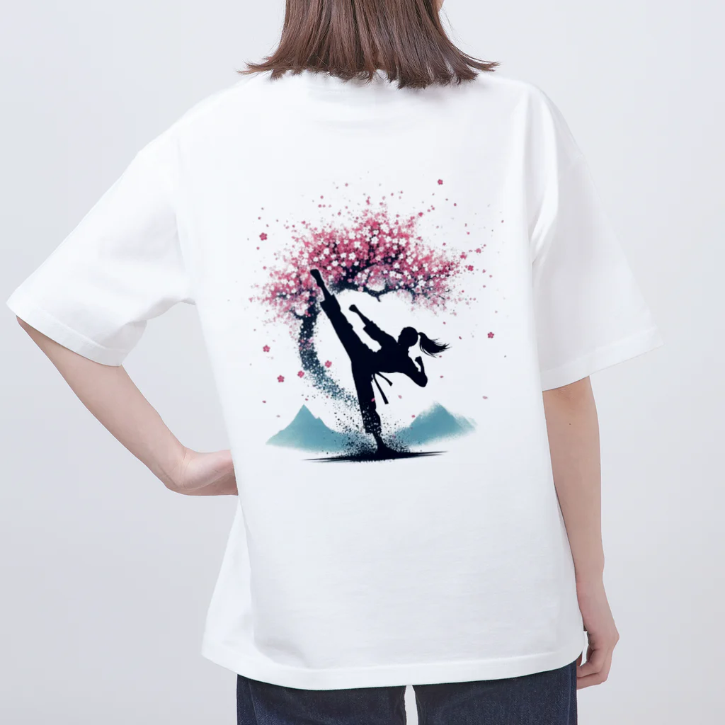 Yutaka_Hのハイキック背景桜Tシャツ オーバーサイズTシャツ