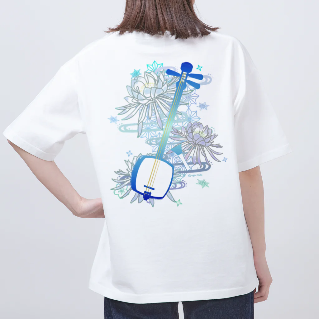 綾錦工房 りこりすの三味線 -雪月花-【月下美人】 オーバーサイズTシャツ