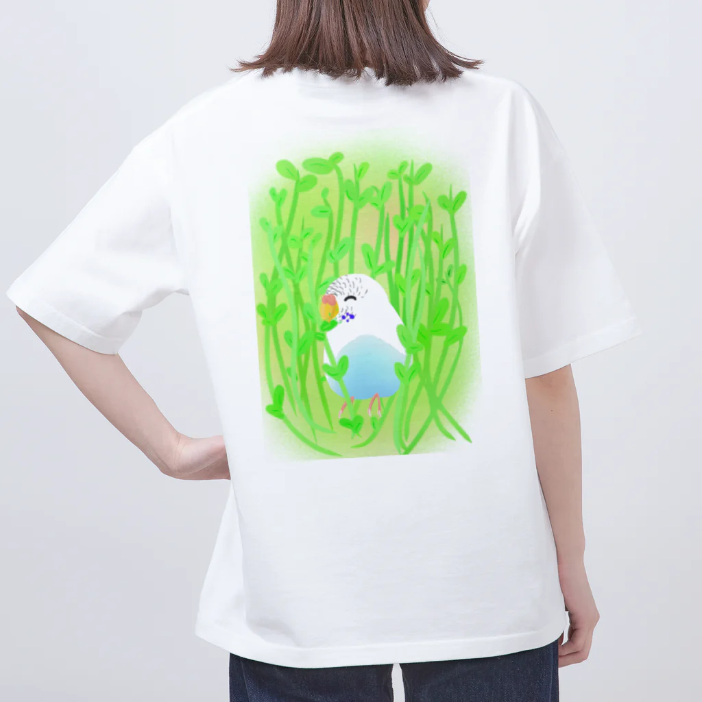 Lily bird（リリーバード）の豆苗まみれの白文鳥 オーバーサイズTシャツ