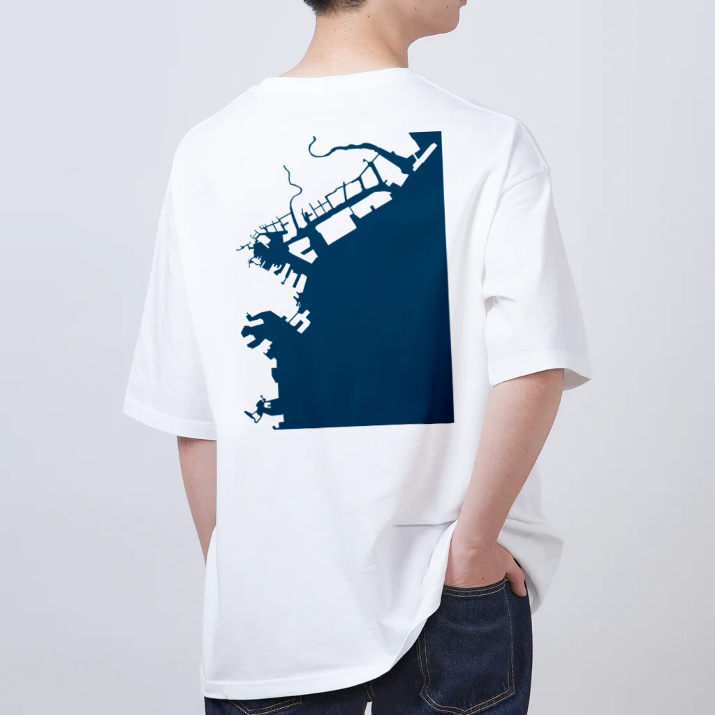 cuuyabowの横浜港　藍色・Back オーバーサイズTシャツ