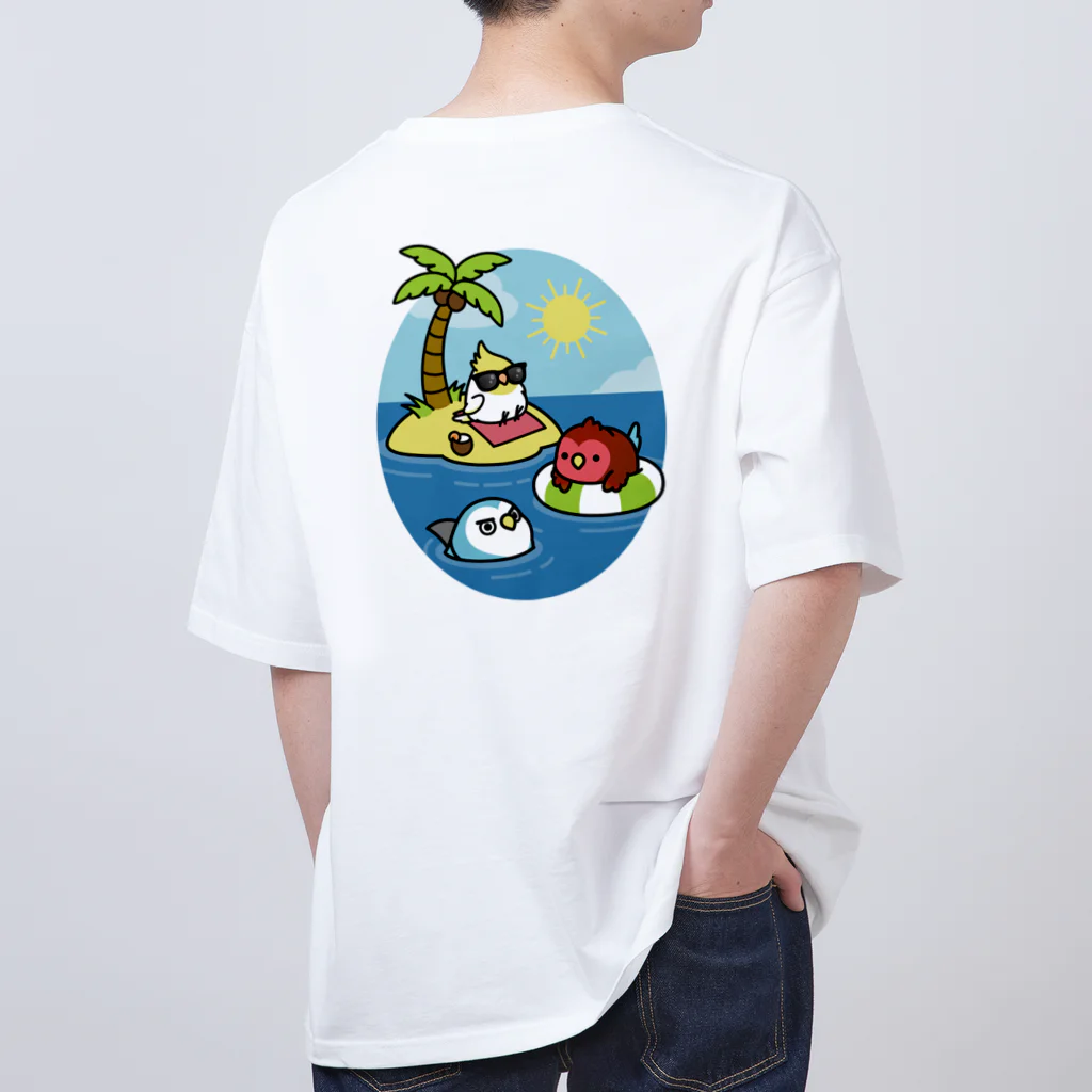 Cody the Lovebirdの（両面）オカメインコと海のお友達 & 南の島で夏休み Chubby Bird Oversized T-Shirt