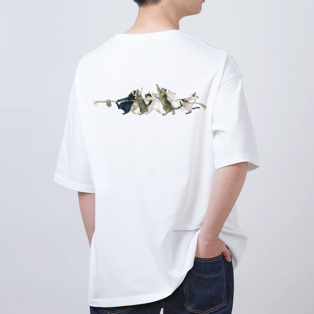  藤ねこりえ/ 𝙁𝙐𝙅𝙄𝙣𝙚𝙘𝙤𝙧𝙞𝙚の犬猫綱引き　チーム犬 Oversized T-Shirt