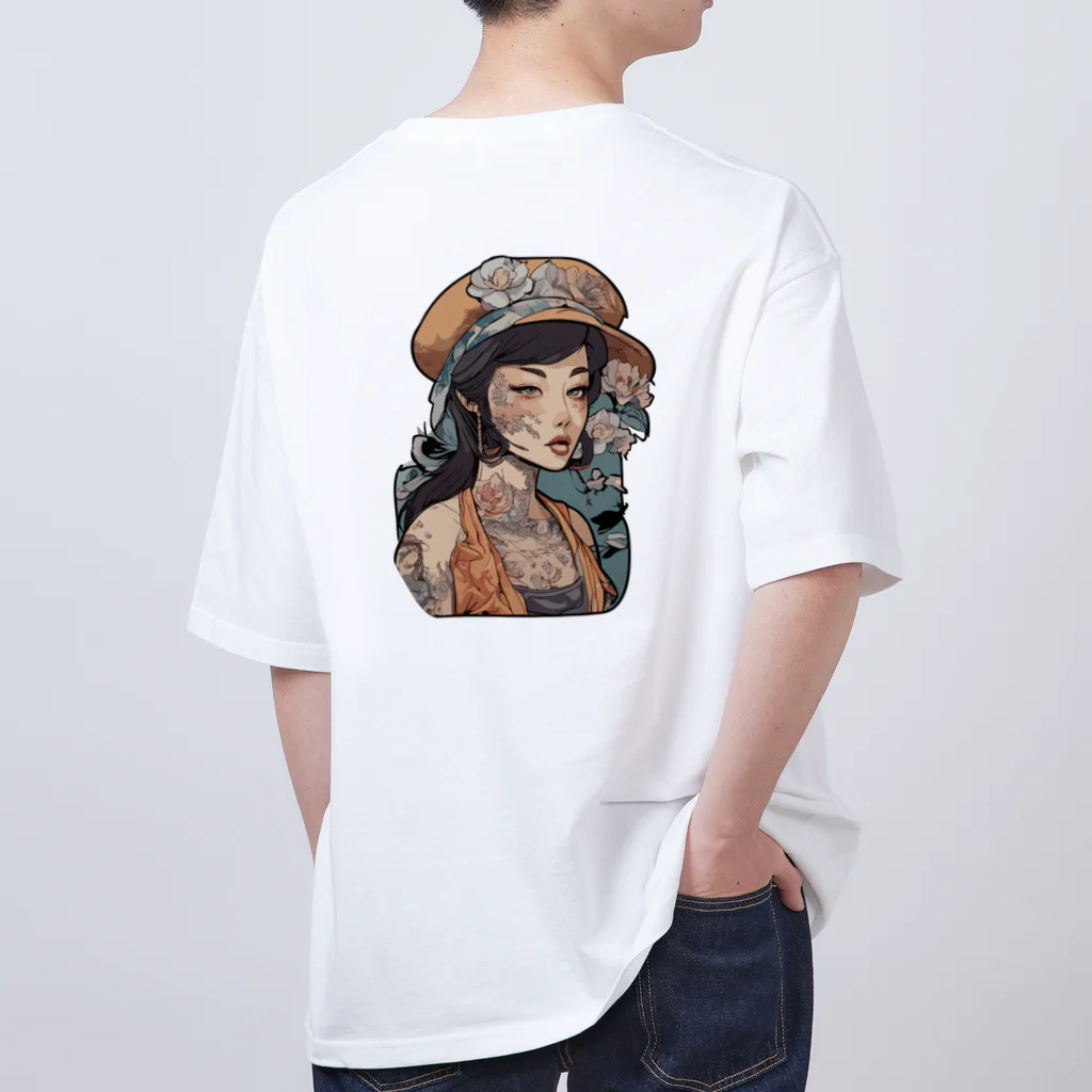 streetsnapの可愛いタトゥーだらけの女性、両面プリントTシャツ、期間限定 Oversized T-Shirt