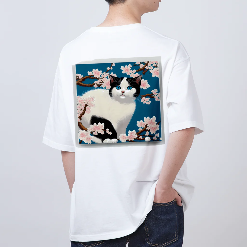 トカゲの猫浮き絵（春） オーバーサイズTシャツ