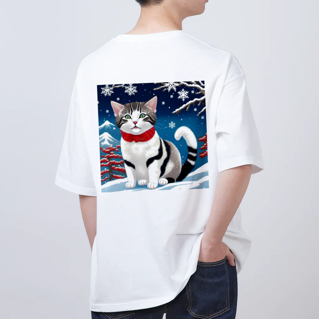 トカゲの猫浮き絵（冬） オーバーサイズTシャツ