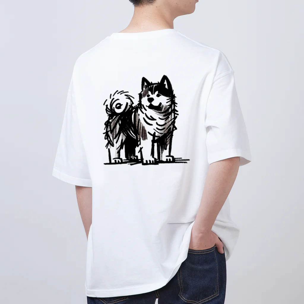 AREの秋田犬くん【大人気の粗絵シリーズ】 オーバーサイズTシャツ