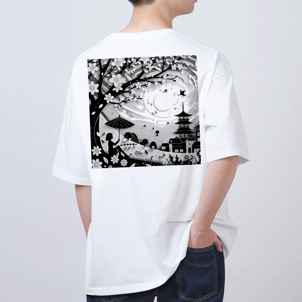 SAR0620の春の訪れを祝う切り絵アート オーバーサイズTシャツ