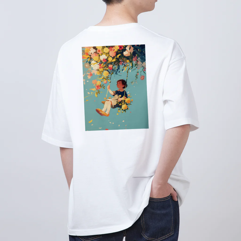 AQUAMETAVERSEの花ブランコに揺られ喜ぶ女の子　ラフルール　1859 オーバーサイズTシャツ