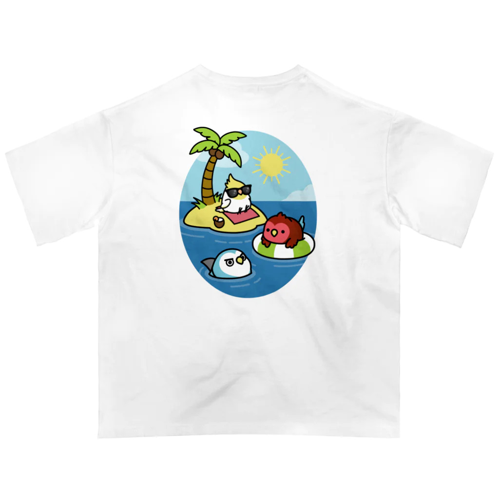 Cody the Lovebirdの（両面）オカメインコと海のお友達 & 南の島で夏休み Chubby Bird オーバーサイズTシャツ