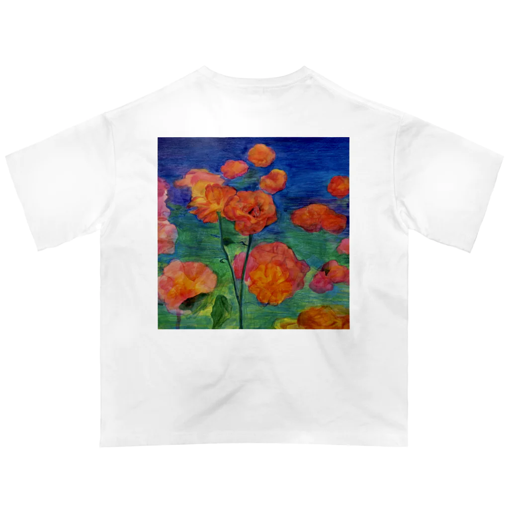 アトリエ　気ままにめろんぱんの着る絵画　薔薇　と　薔薇の微笑みグッズ オーバーサイズTシャツ