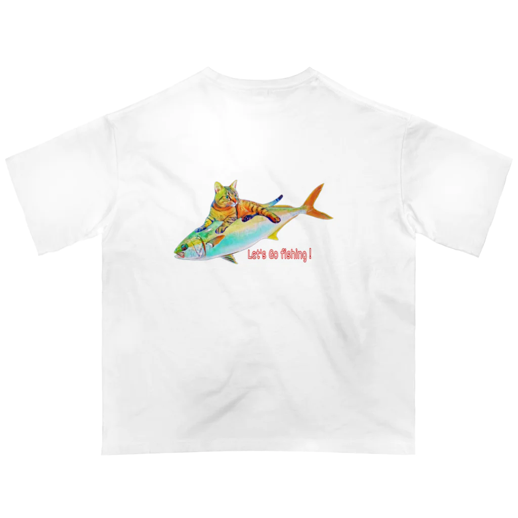 ニャンウィズのアニキのお魚ゲットだぜ 海version オーバーサイズTシャツ