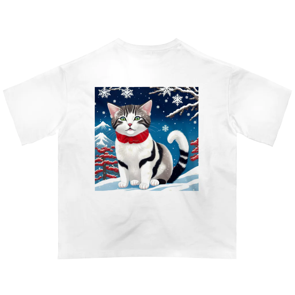 トカゲの猫浮き絵（冬） オーバーサイズTシャツ