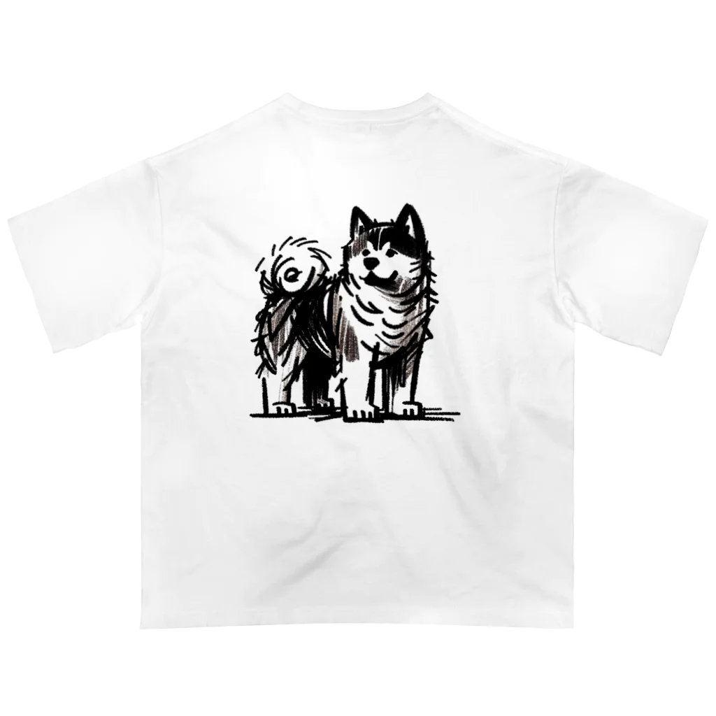 AREの秋田犬くん【大人気の粗絵シリーズ】 オーバーサイズTシャツ