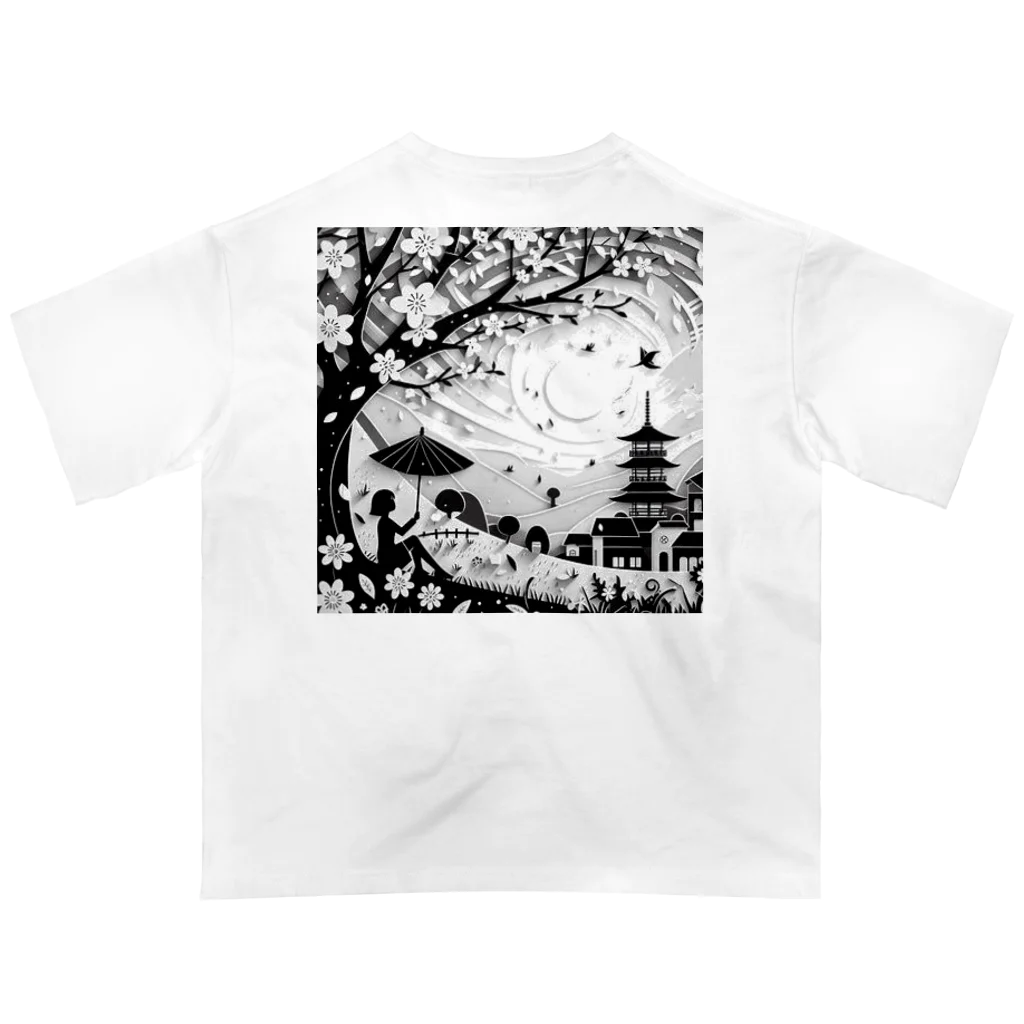 SAR0620の春の訪れを祝う切り絵アート オーバーサイズTシャツ