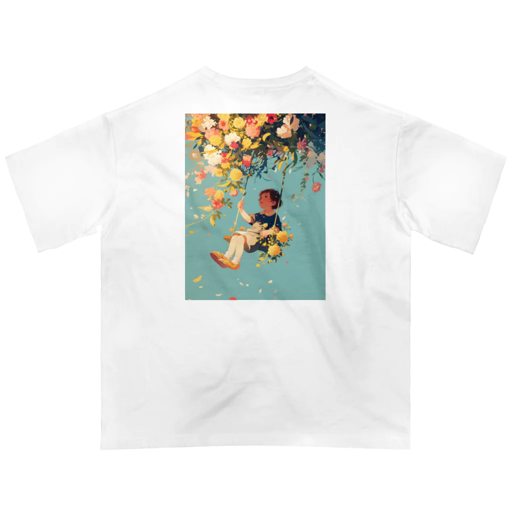 AQUAMETAVERSEの花ブランコに揺られ喜ぶ女の子　ラフルール　1859 Oversized T-Shirt