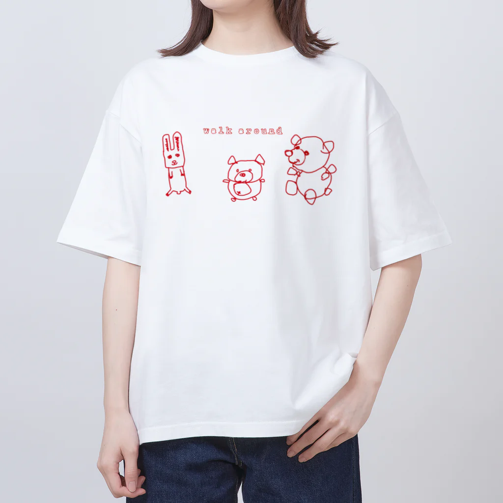 charlolのwalk around 動物　赤 Oversized T-Shirt