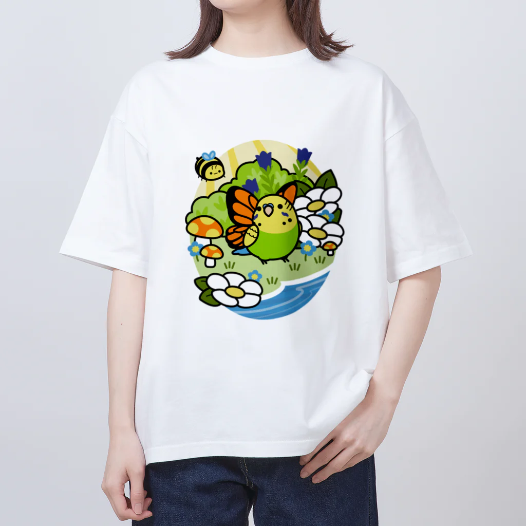 Cody the LovebirdのChubby Bird セキセイインコの妖精 Matcha 一緒に森を守ろう！ オーバーサイズTシャツ