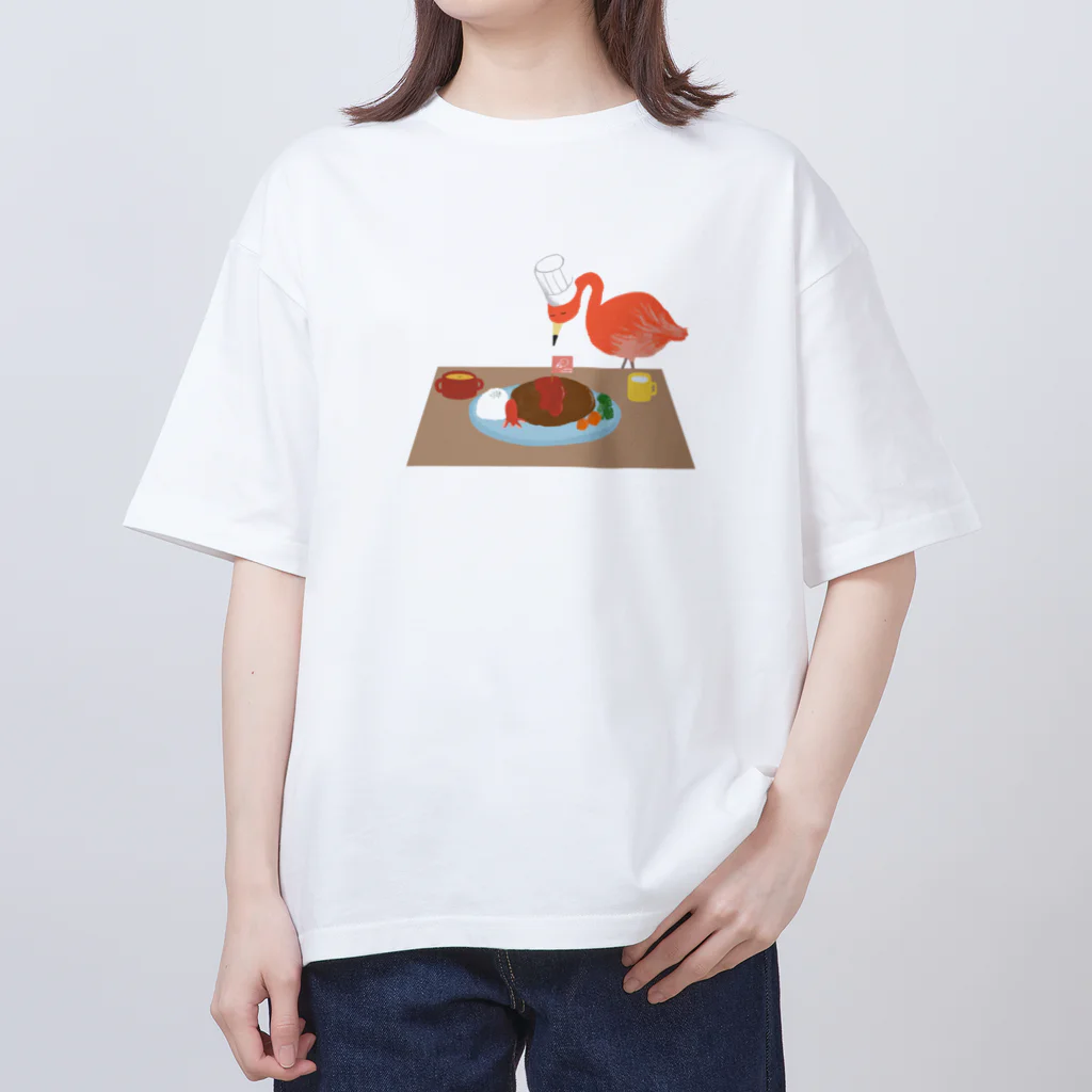 とりやまいろいろグッズのbistro Flamingoのハンバーグスペシャル Oversized T-Shirt