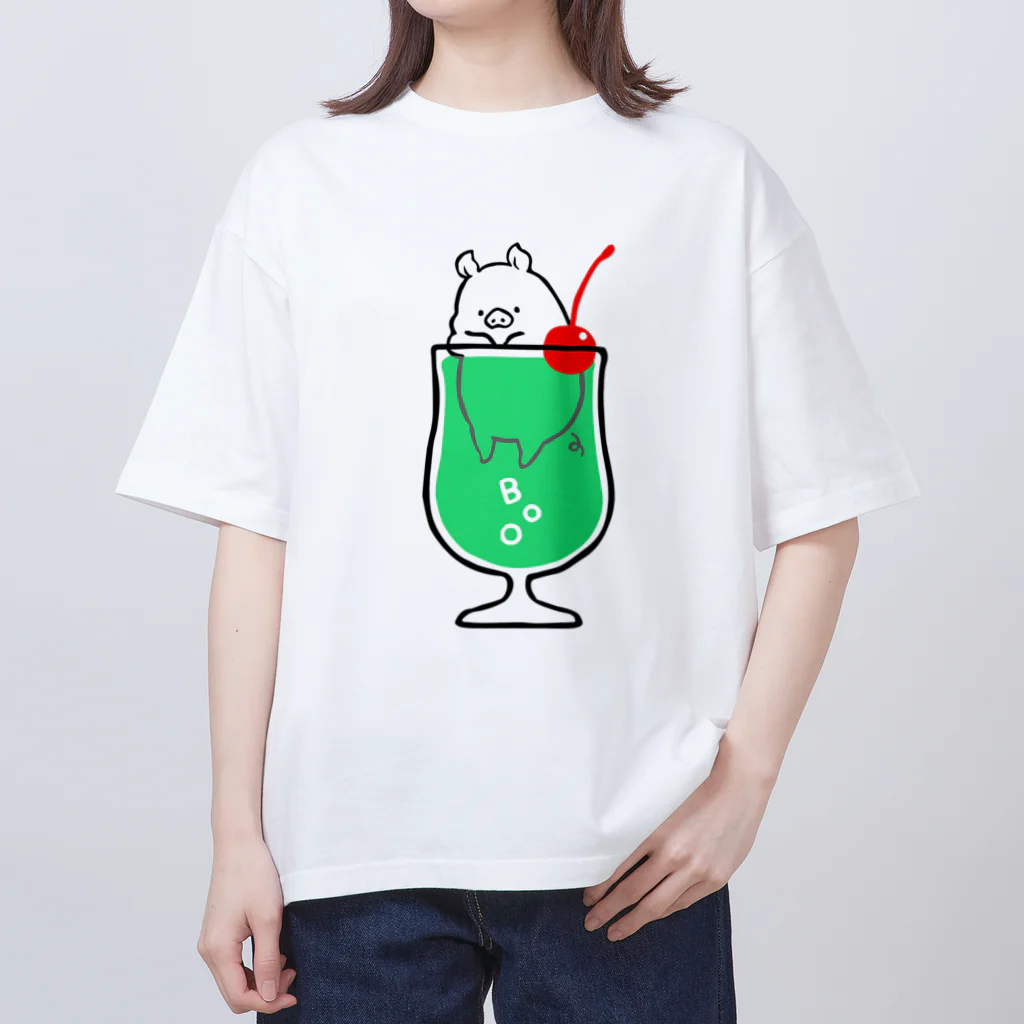 前髪ぱっつん◆SUZURI店のクリームソーダ◆豚トッピング オーバーサイズTシャツ