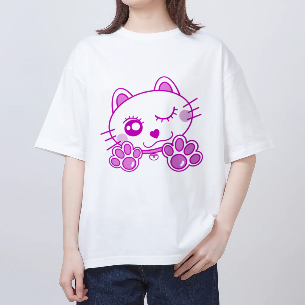 ReShellyのピンク/ネコ/肉球 オーバーサイズTシャツ