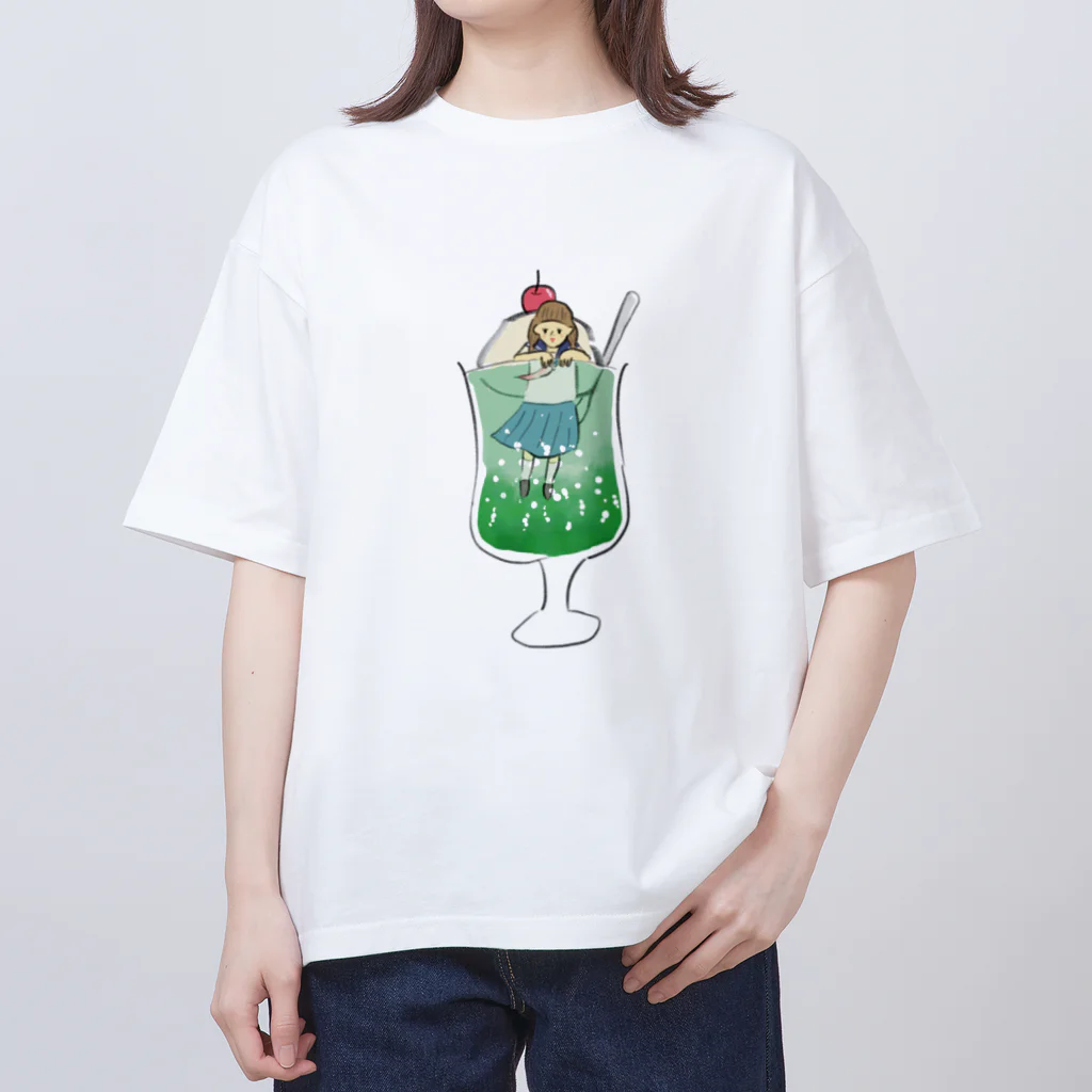 かわさきです。෴の女学生とクリームソーダ オーバーサイズTシャツ