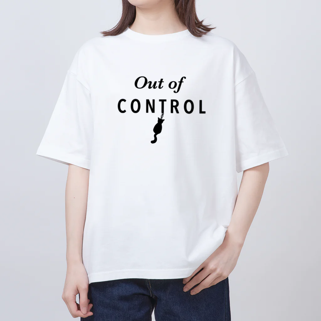 ネコグラシの制御不能の猫ちゃん（黒文字） オーバーサイズTシャツ