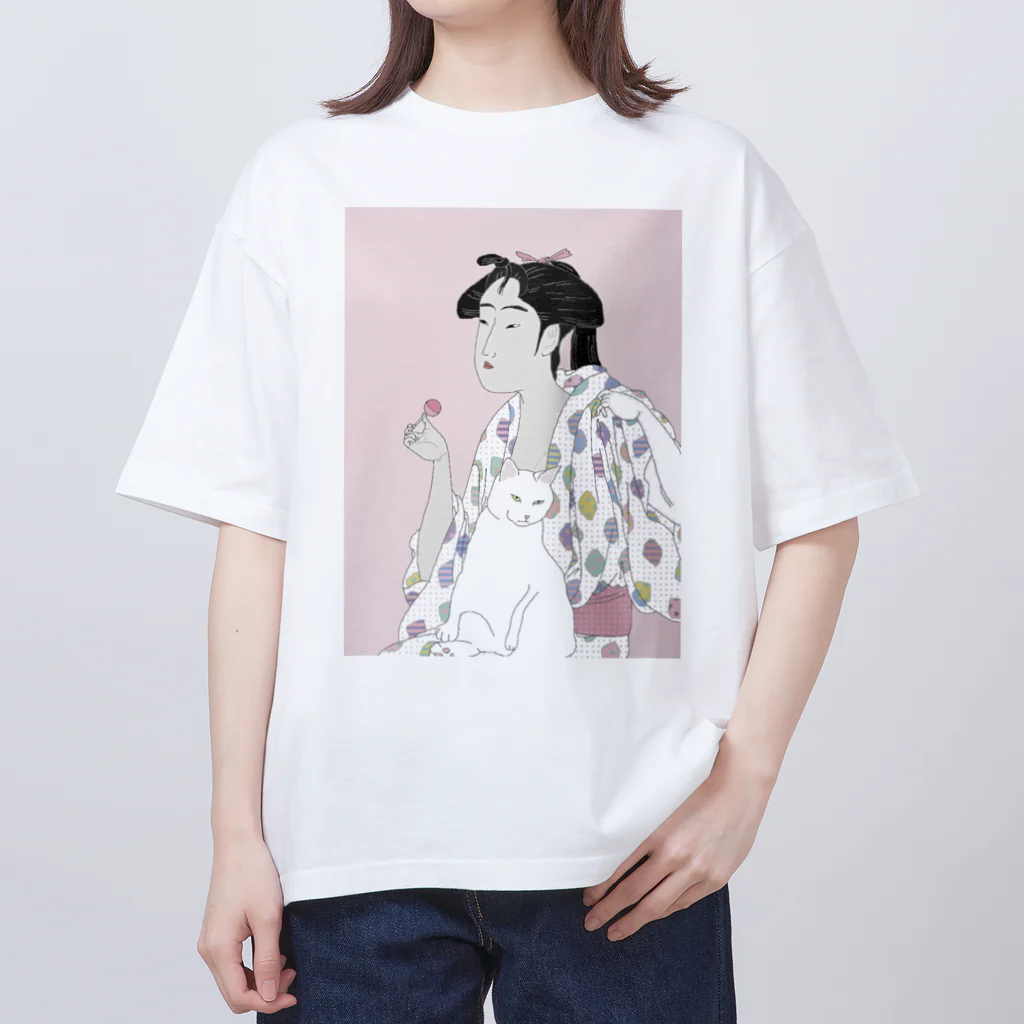 keeeeeep smilingの猫とチュッパチャプスと私 Oversized T-Shirt