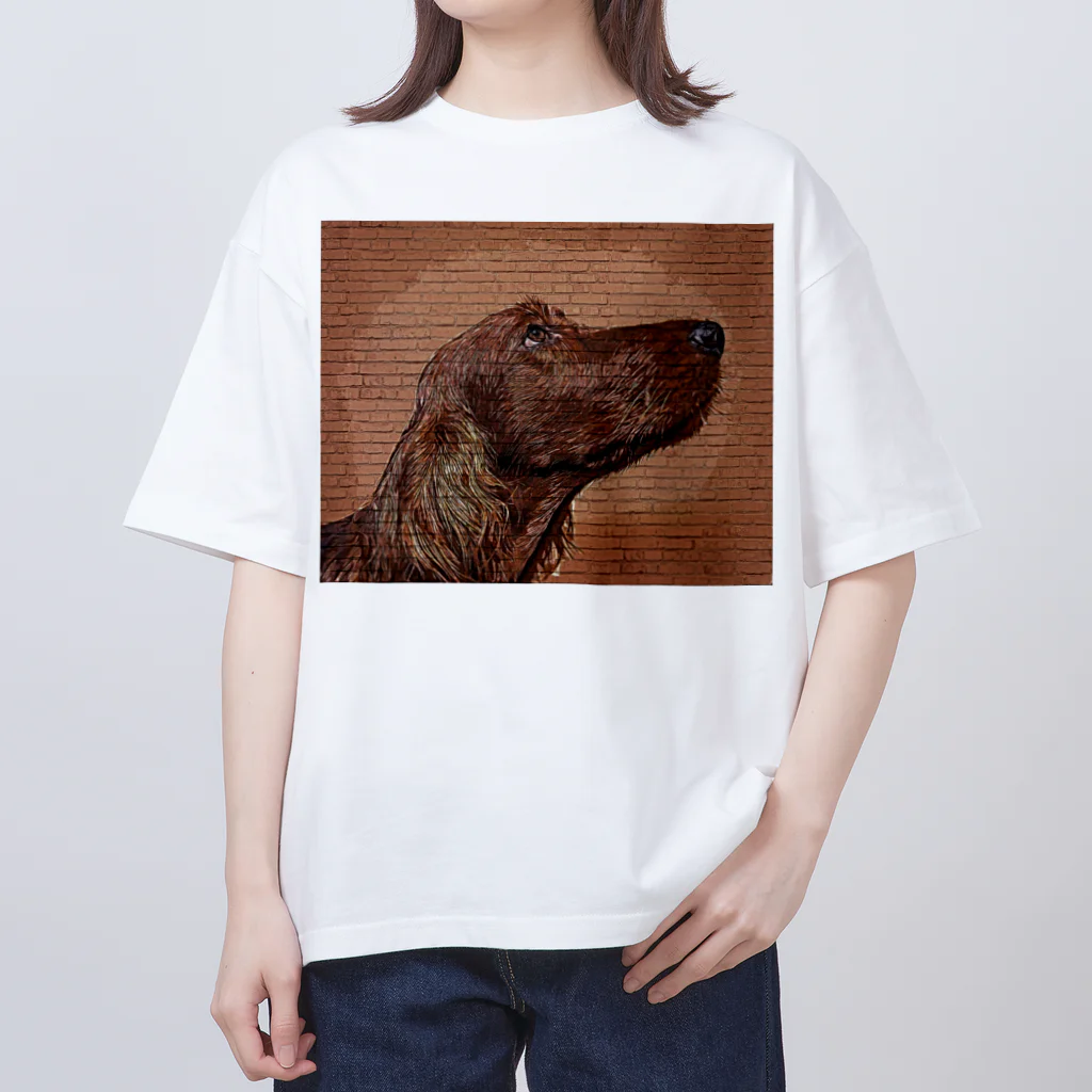 【CPPAS】Custom Pet Portrait Art Studioのアイリッシュセッタードッグ - レンガブロック背景 Oversized T-Shirt