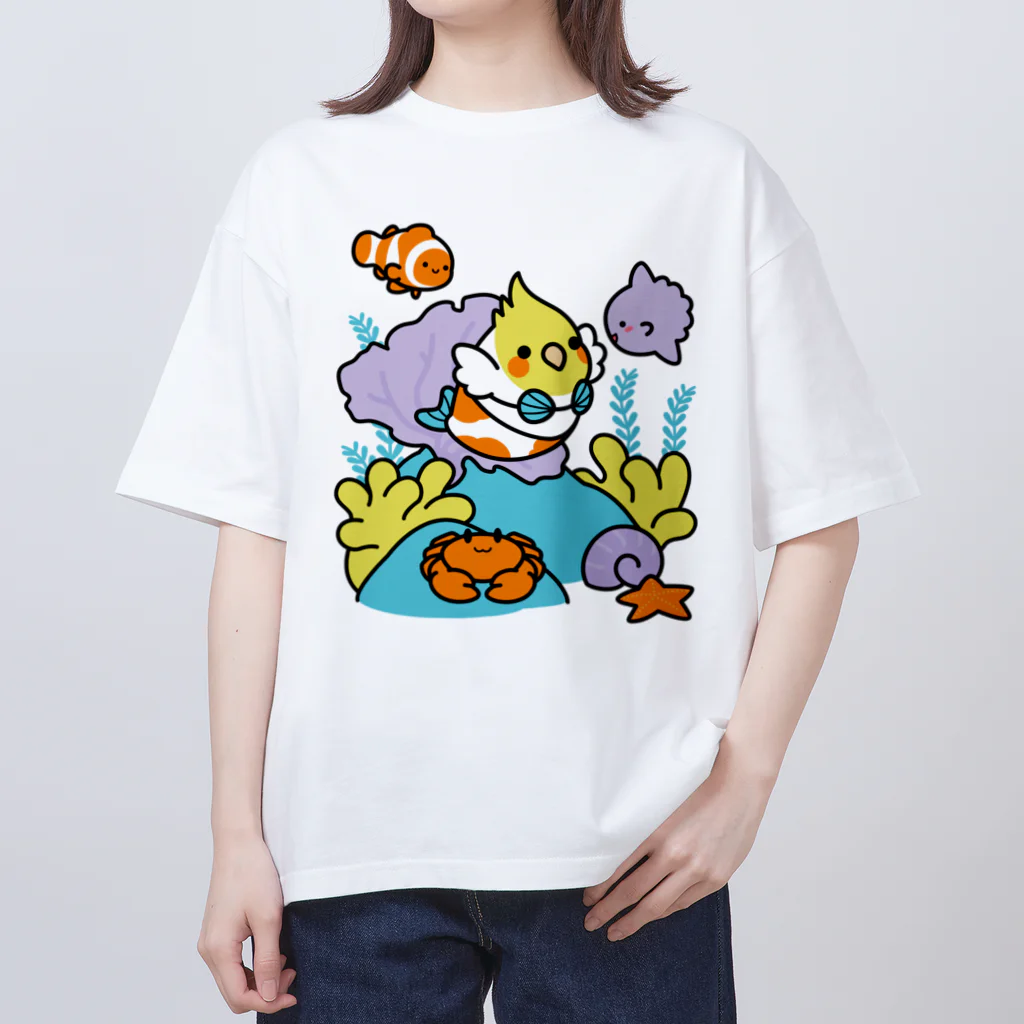 Cody the Lovebirdの（両面）オカメインコと海のお友達 & 南の島で夏休み Chubby Bird Oversized T-Shirt