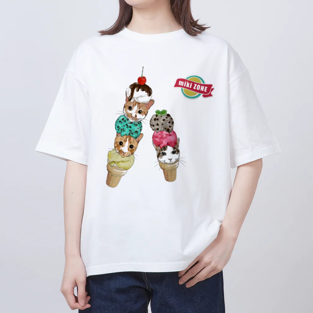 みきぞーん｜保護猫 ミッキー画伯と肉球とおともだちのrui &ram &ta-chan ice Oversized T-Shirt