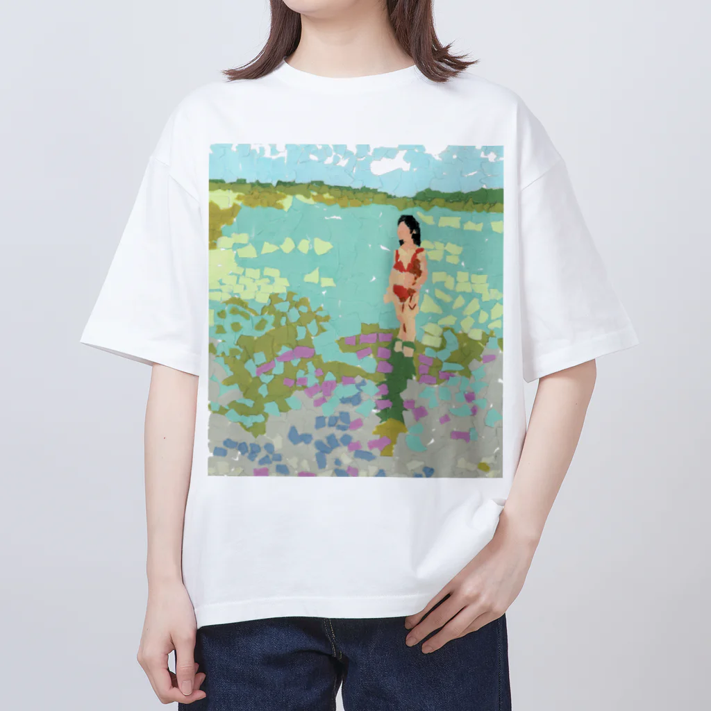 Yuhki | おばけのゆうき 公式オンラインショップの海と赤ビキニの女(ちぎり絵) オーバーサイズTシャツ