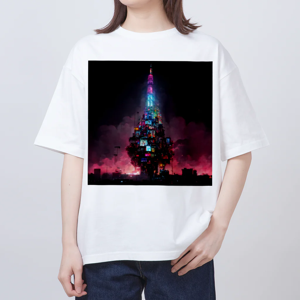 鶴居崙の A mountain of dolls, a giant sword thrusting through the air, May rain, a burning tower of Babel, オーバーサイズTシャツ