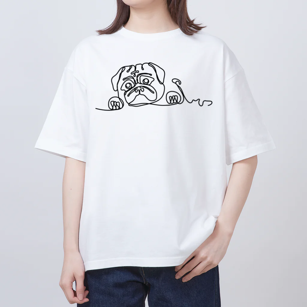 パグ PUG ぱぐ  OHMAI GALLERYのパグ一筆書Tシャツ Oversized T-Shirt