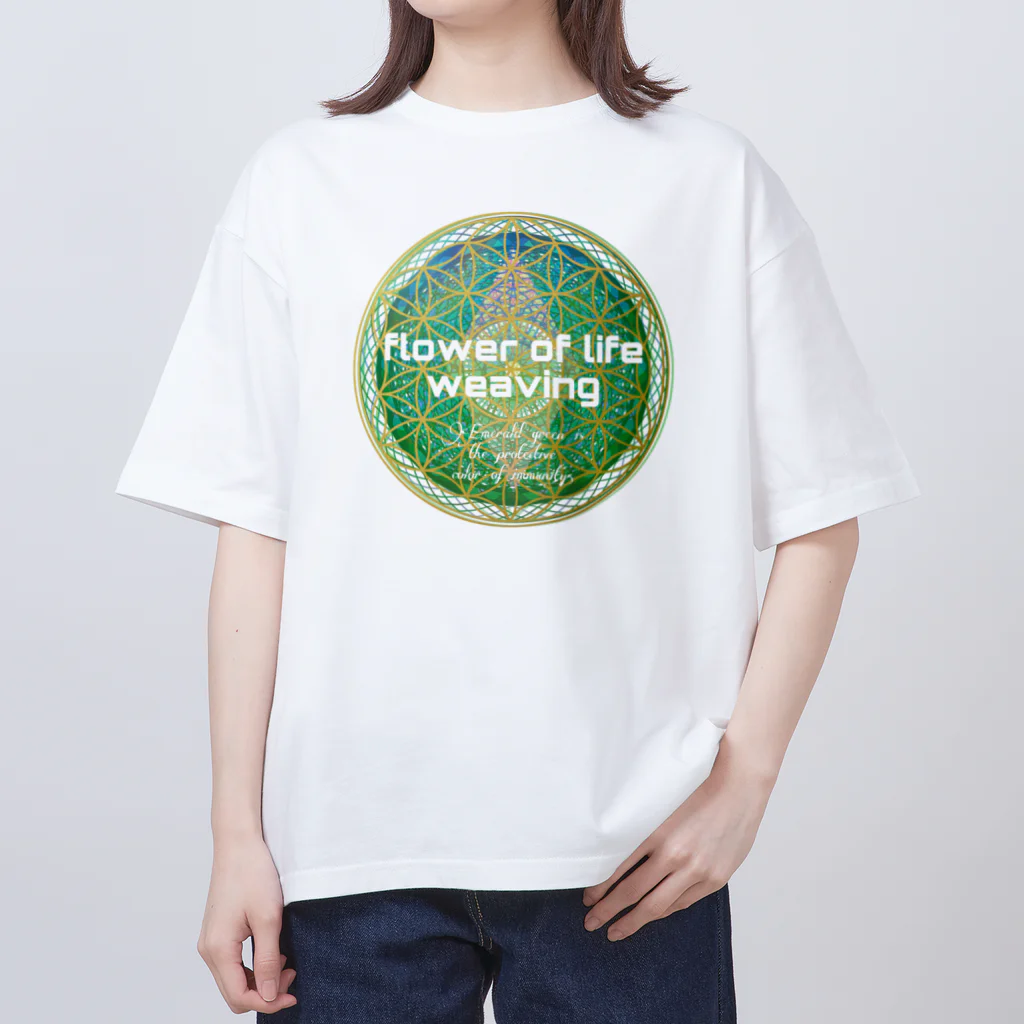 💖宇宙整体♪🌈♪こころからだチャンネル♪💖のFlower of  Life waving  🌈LOGO version Oversized T-Shirt