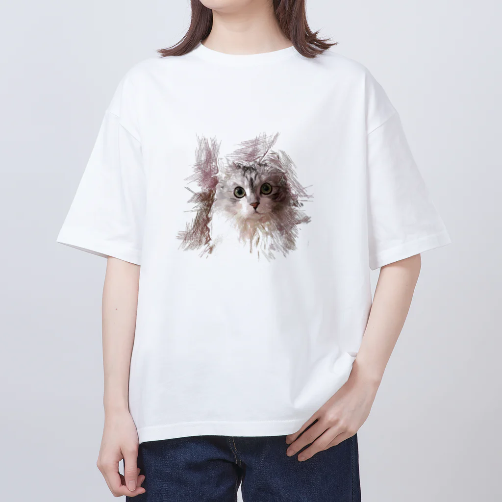 ARTY COATYのお店の猫　デッサン風イラスト Oversized T-Shirt