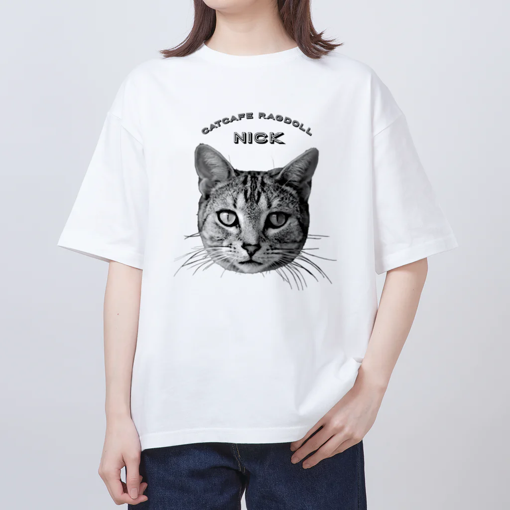 猫カフェラグドール（大阪難波）のニックを応援し隊！モノクロ オーバーサイズTシャツ