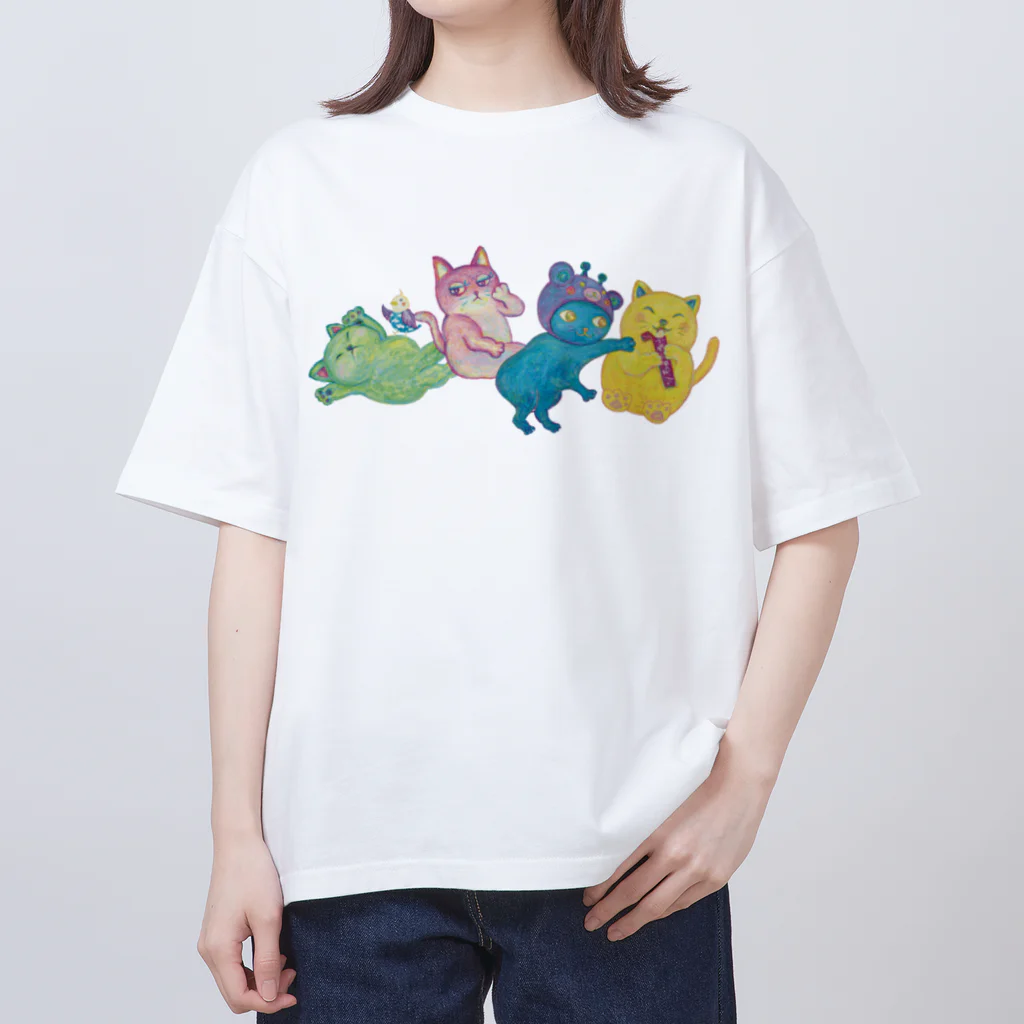 char pottery のカラフルねこと空インコ  Oversized T-Shirt