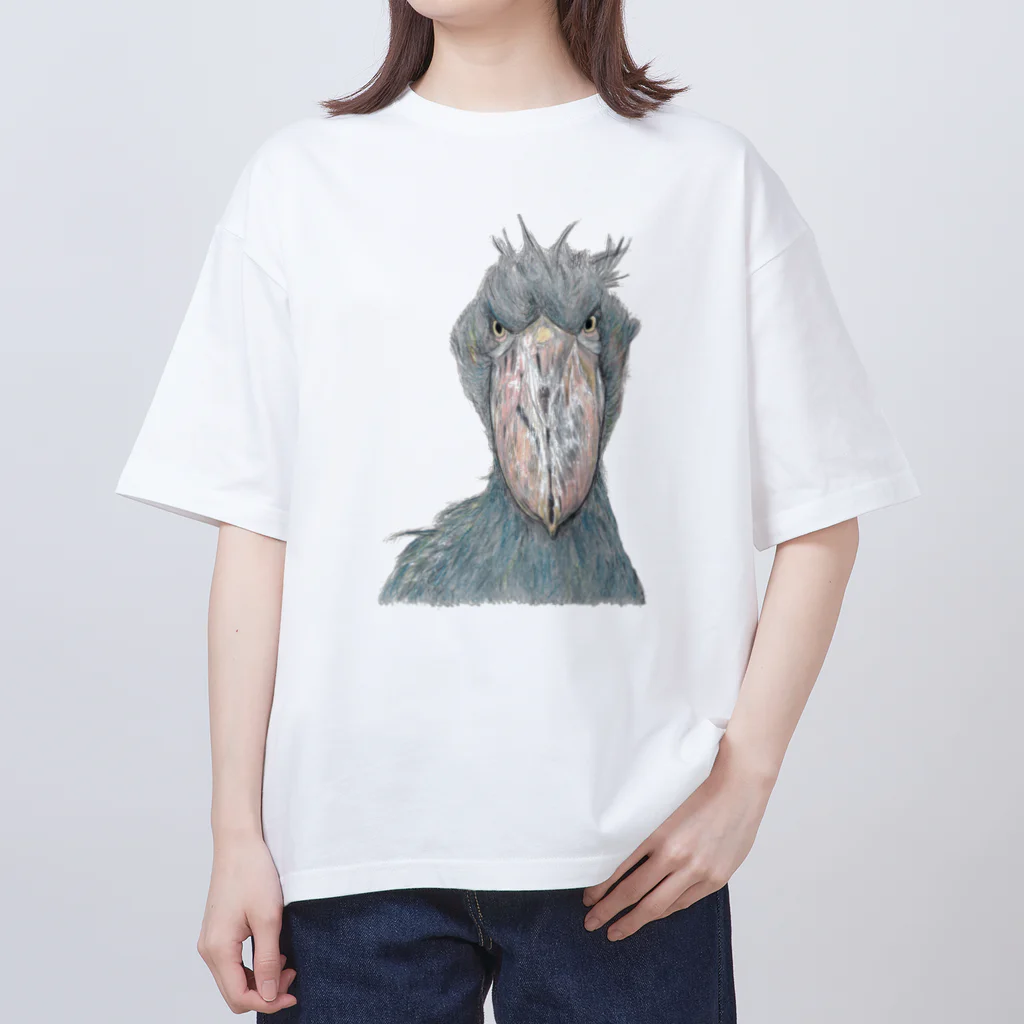 森図鑑の[森図鑑] ハシビロコウの顔 カラー Oversized T-Shirt