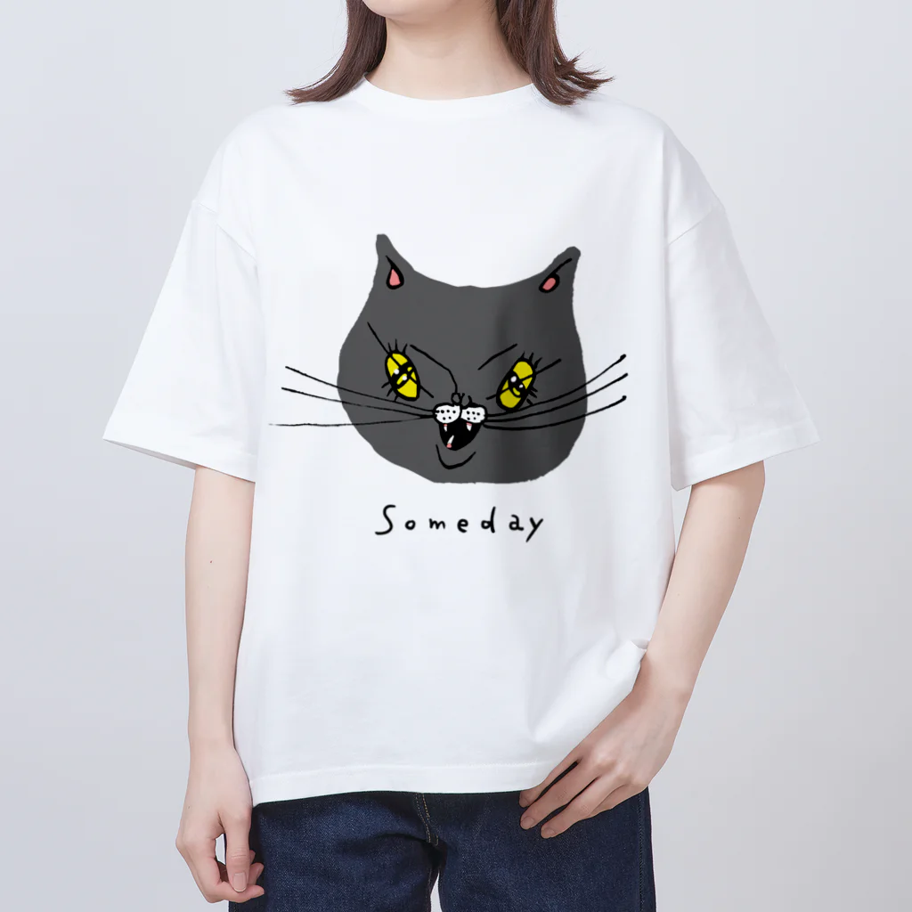 希鳳のグレーの猫 オーバーサイズTシャツ