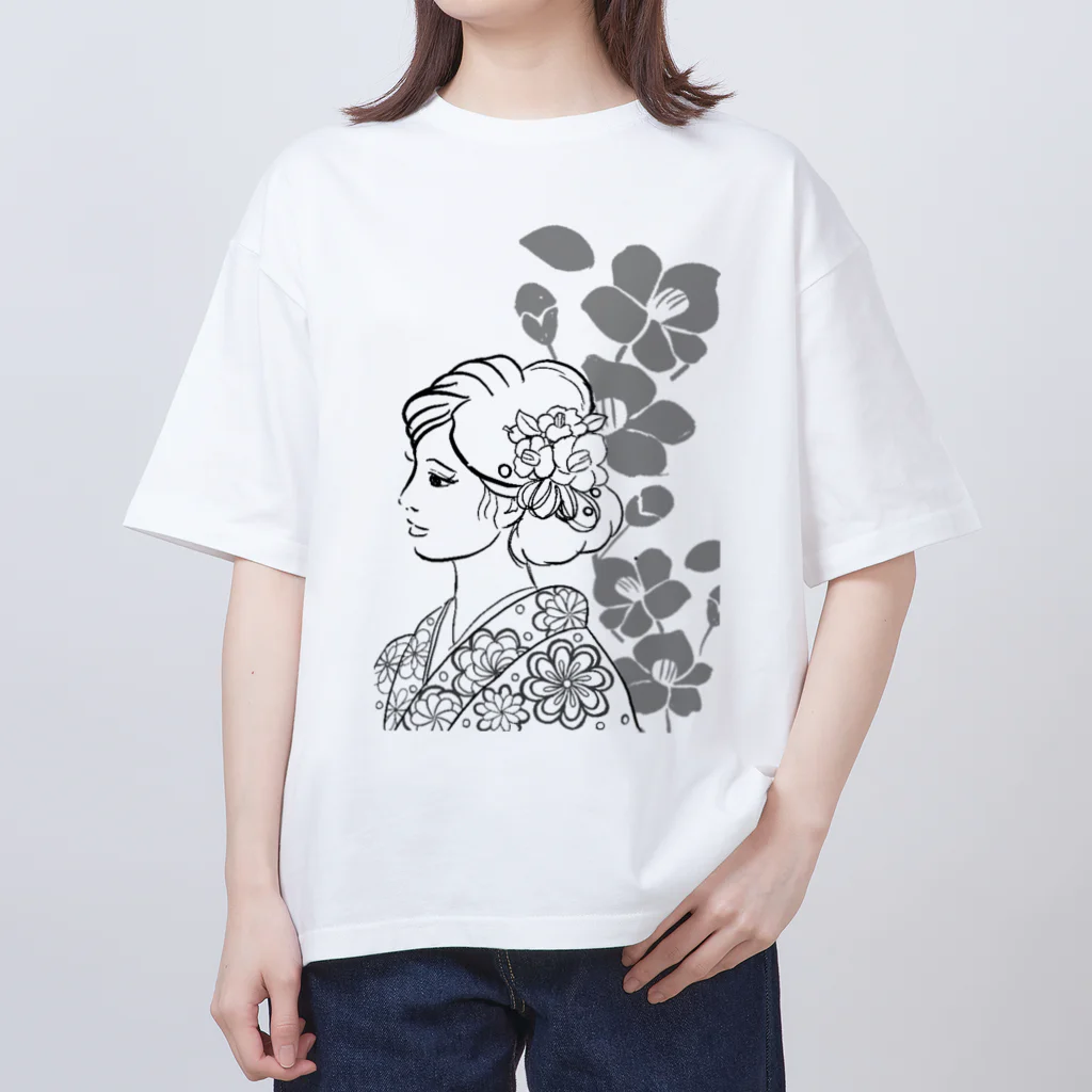 ki’s stampのWabisabiー椿(モノクロ) オーバーサイズTシャツ